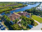 Aerial view of the home and community boat launch - Single Family Home for sale at 1012 Bayview Dr, Nokomis, FL 34275 - MLS Number is A4521028